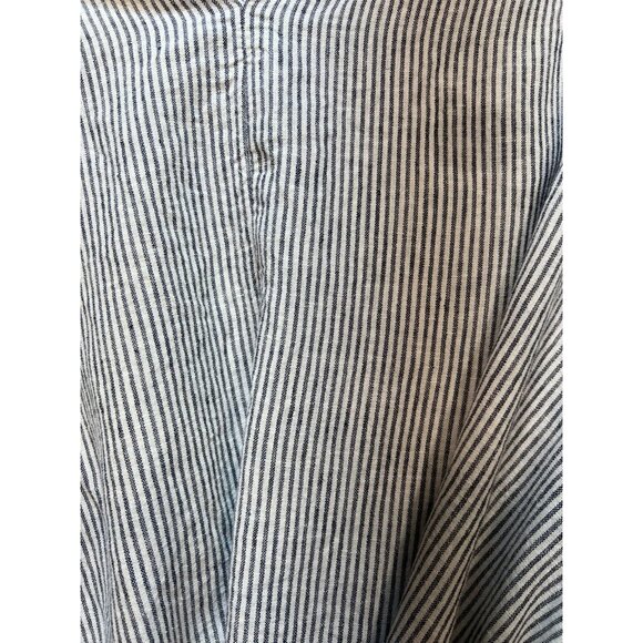 Morgan Taylor Women V Neck Linen Smocked Top Short Sleeve Sz L White Gray Stripe - Picture 7 of 11